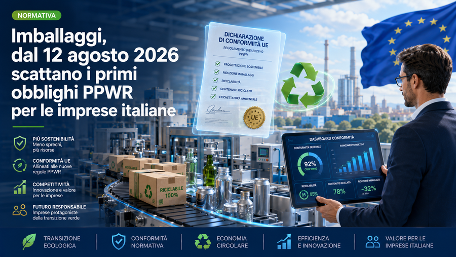 Imballaggi, dal 12 agosto 2026 scattano i primi obblighi PPWR per le imprese italiane