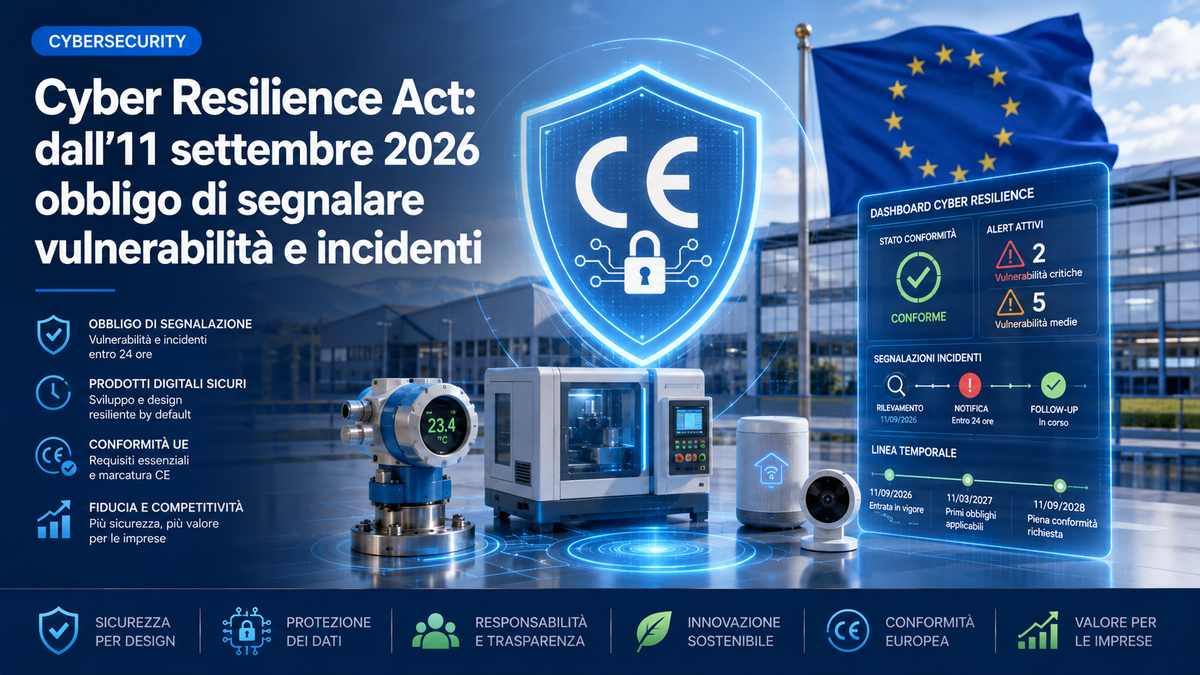 Cyber Resilience Act: dall'11 settembre 2026 obbligo di segnalare vulnerabilità e incidenti