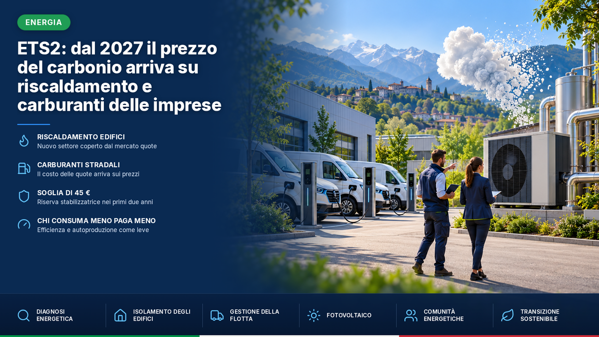 ETS2: dal 2027 il prezzo del carbonio arriva su riscaldamento e carburanti delle imprese