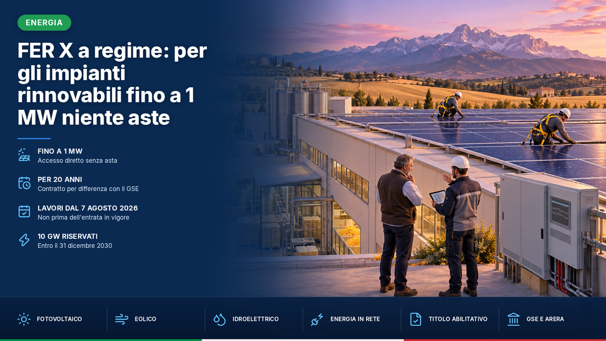 FER X a regime: per gli impianti rinnovabili fino a 1 MW niente aste