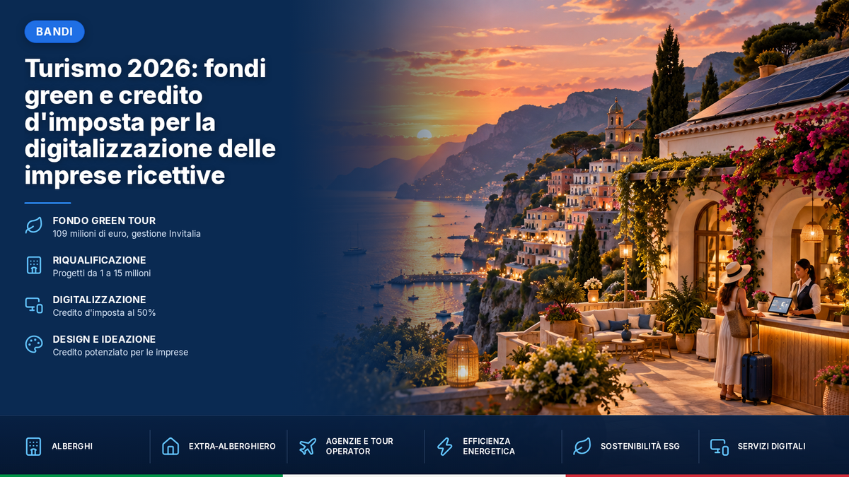 Turismo 2026: fondi green e credito d'imposta per la digitalizzazione delle imprese ricettive