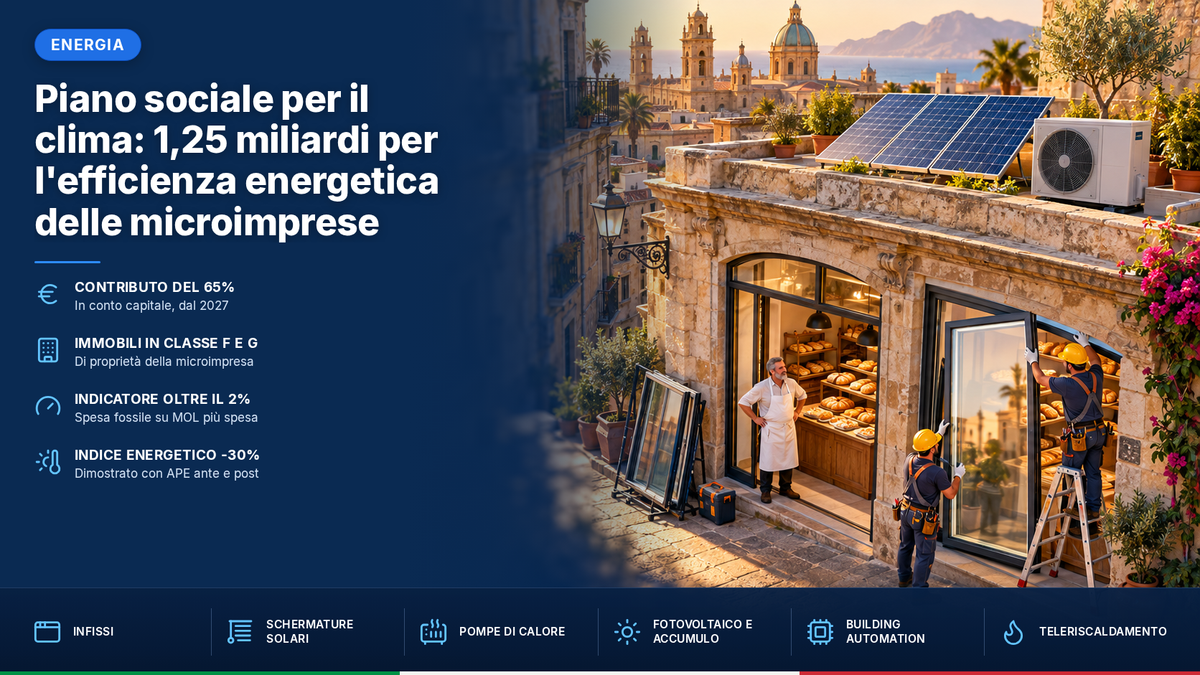 Piano sociale per il clima: 1,25 miliardi per l'efficienza energetica delle microimprese